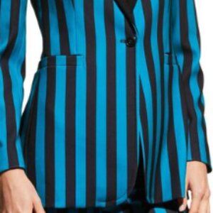 Alice + Olivia Breann Striped Long Fitted Blazer in Blue Black Size 6